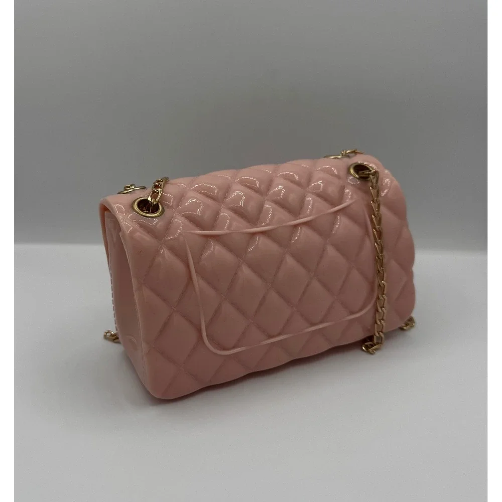 Jelly Crossbody‎ Bag Womens Mini Pink Quilted Gold Chain Strap Barbicore